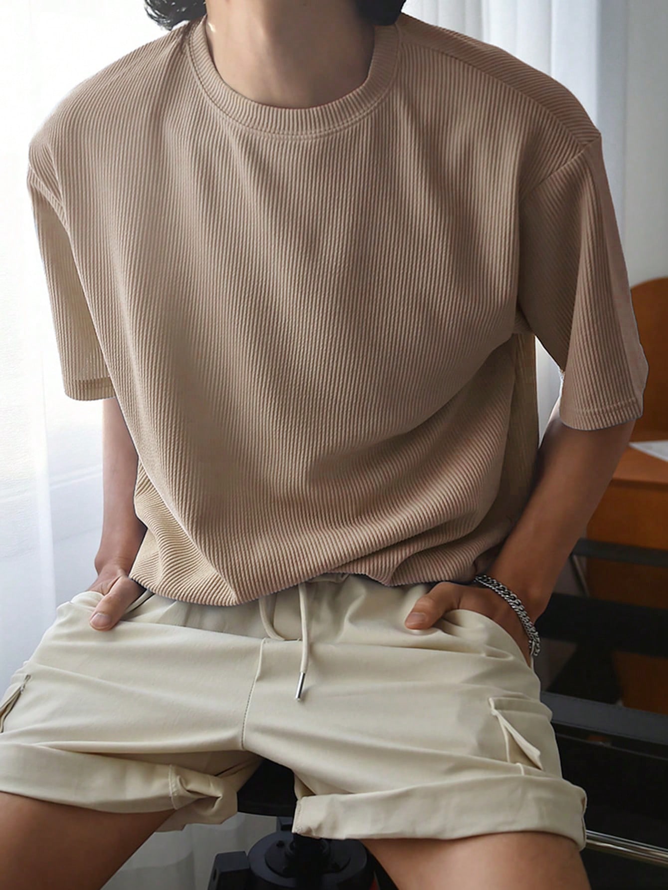 DAZY однотонная повседневная футболка в рубчик с короткими рукавами, хаки футболка однотонная трикотажная светло бирюзовая