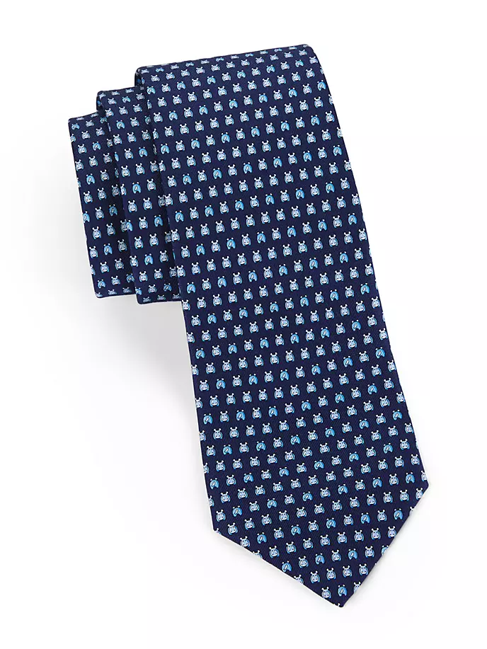 Шелковый галстук с принтом «Бегемот» Ferragamo, темно-синий темно синий шелковый галстук с классическим принтом chris