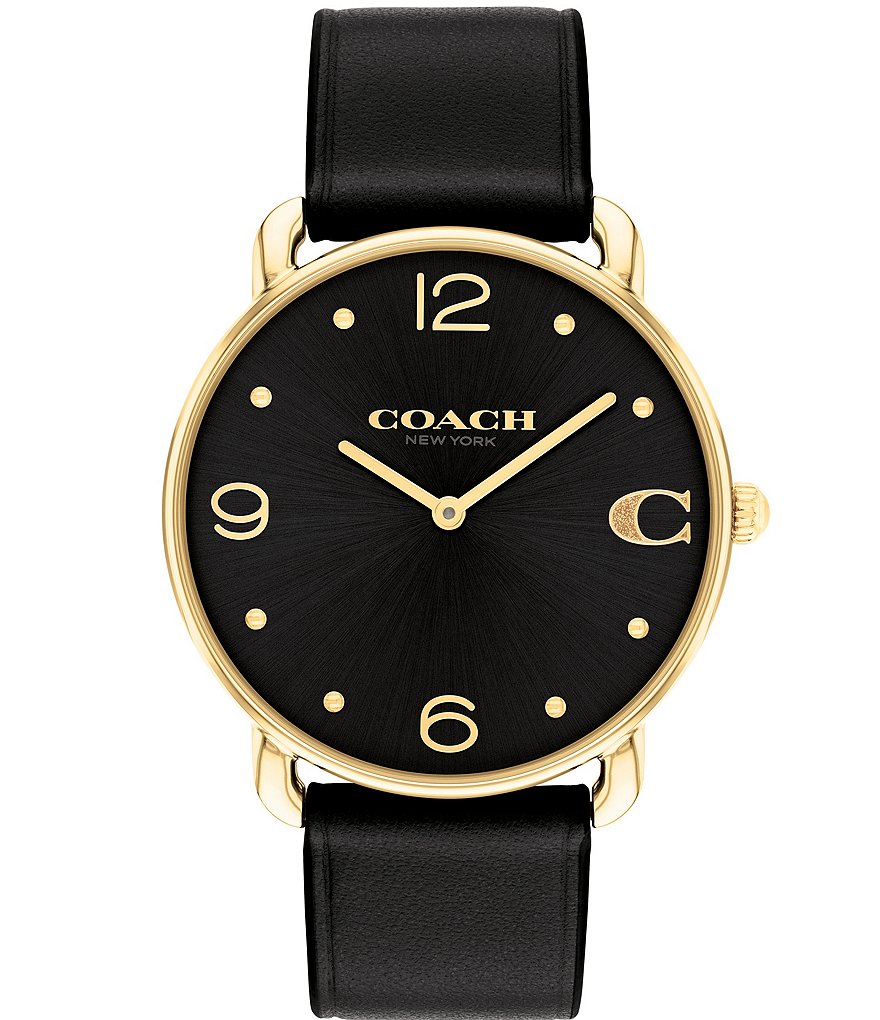 цена COACH Elliot Кварцевые аналоговые женские часы с кожаным ремешком, черный