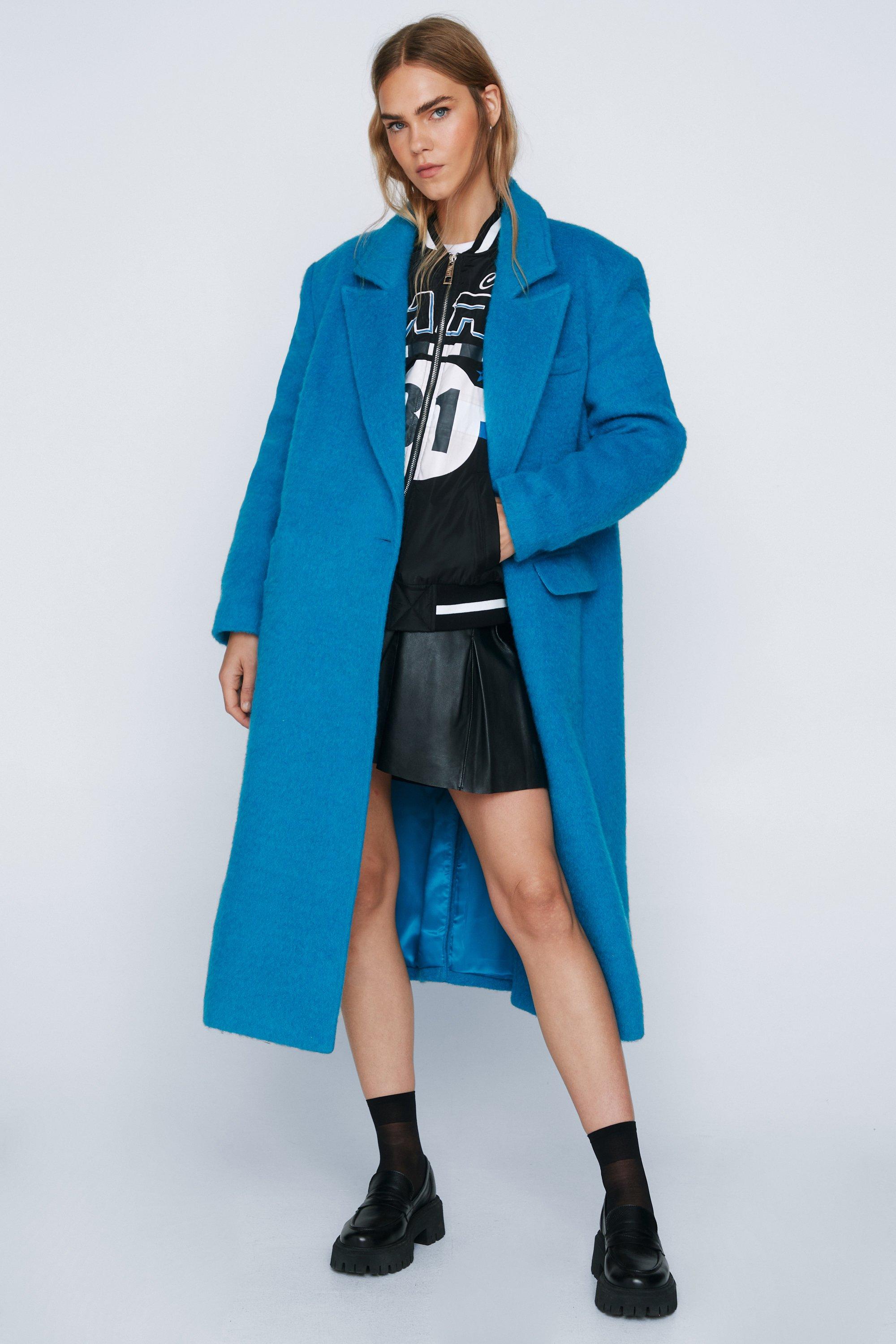 Мужское пальто премиум-класса из матовой шерсти Nasty Gal, синий женское шерстяное пальто длинное свободное серое шерстяное пальто до колена в стиле хепберн для средней школы осень зима 2022
