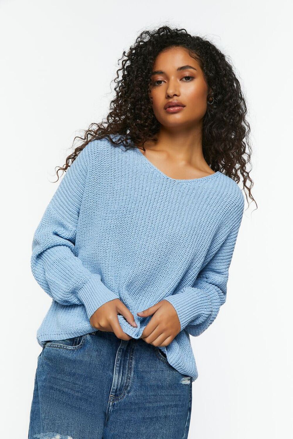 

Свитер с длинными рукавами и отворотом на спине Forever 21, синий