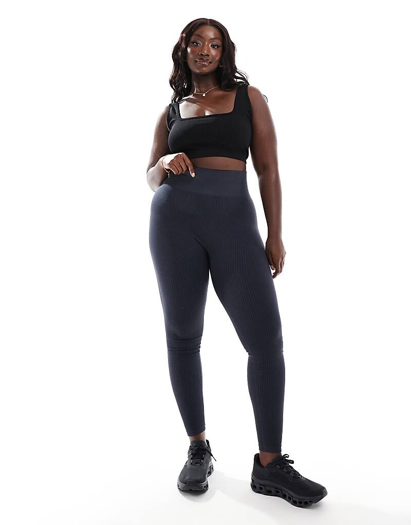 

ASOS 4505 Curve – Icon – Темно-синие бесшовные спортивные леггинсы в рубчик