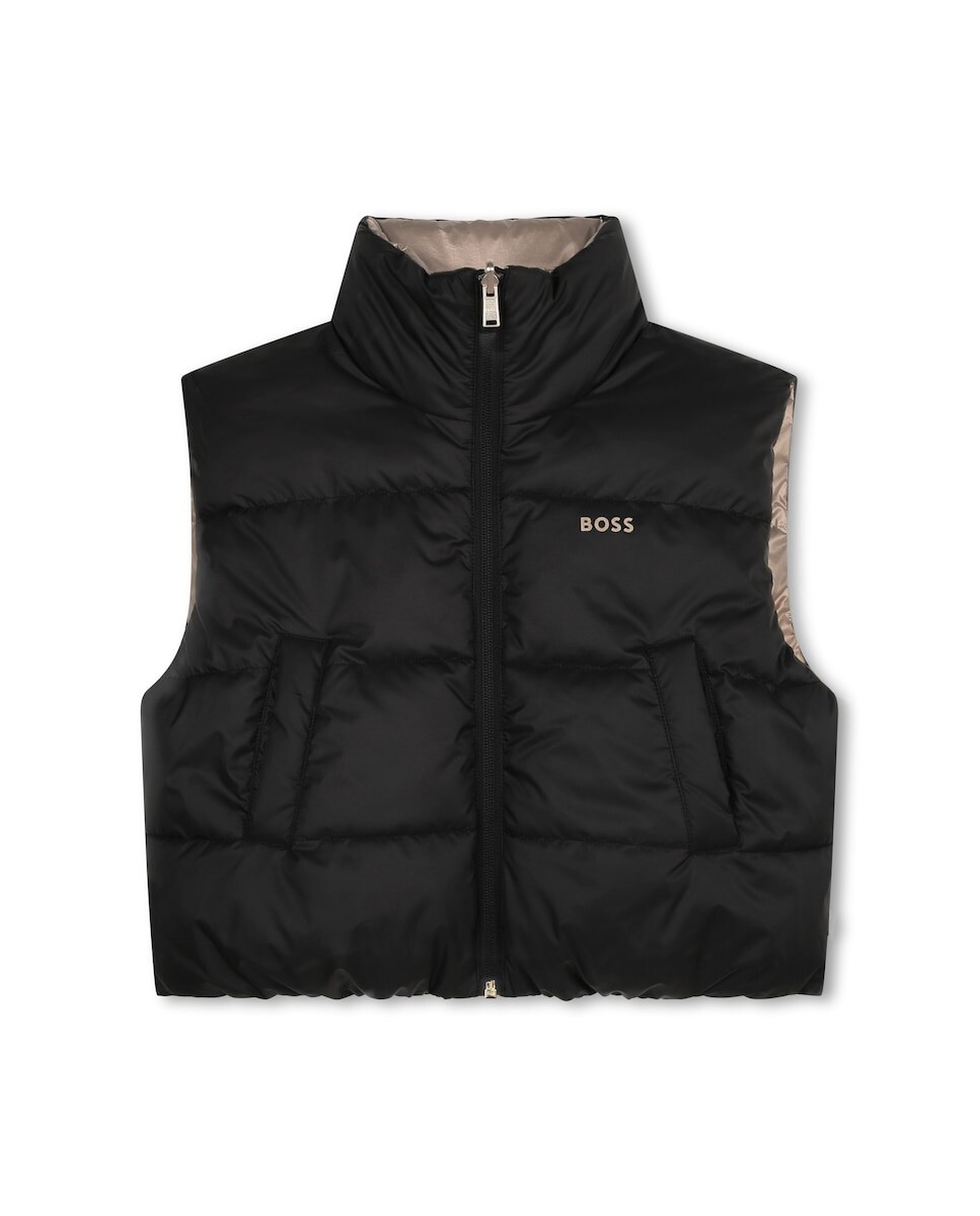 

Двусторонний утепленный жилет для девочки на молнии BOSS Kidswear, черный