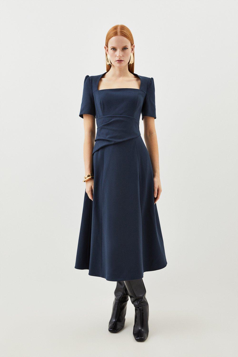 Индивидуальное платье с пышной юбкой и асимметричной деталью из структурированного крепа Karen Millen, темно-синий многослойная юбка миди next