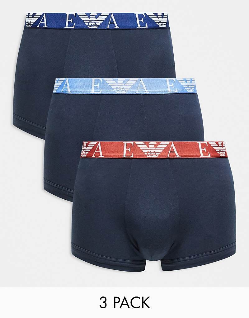 

Emporio Armani – Боди – Комплект из 3 пар темно-синих боксеров с яркими полосками на талии: синими, голубыми и красными