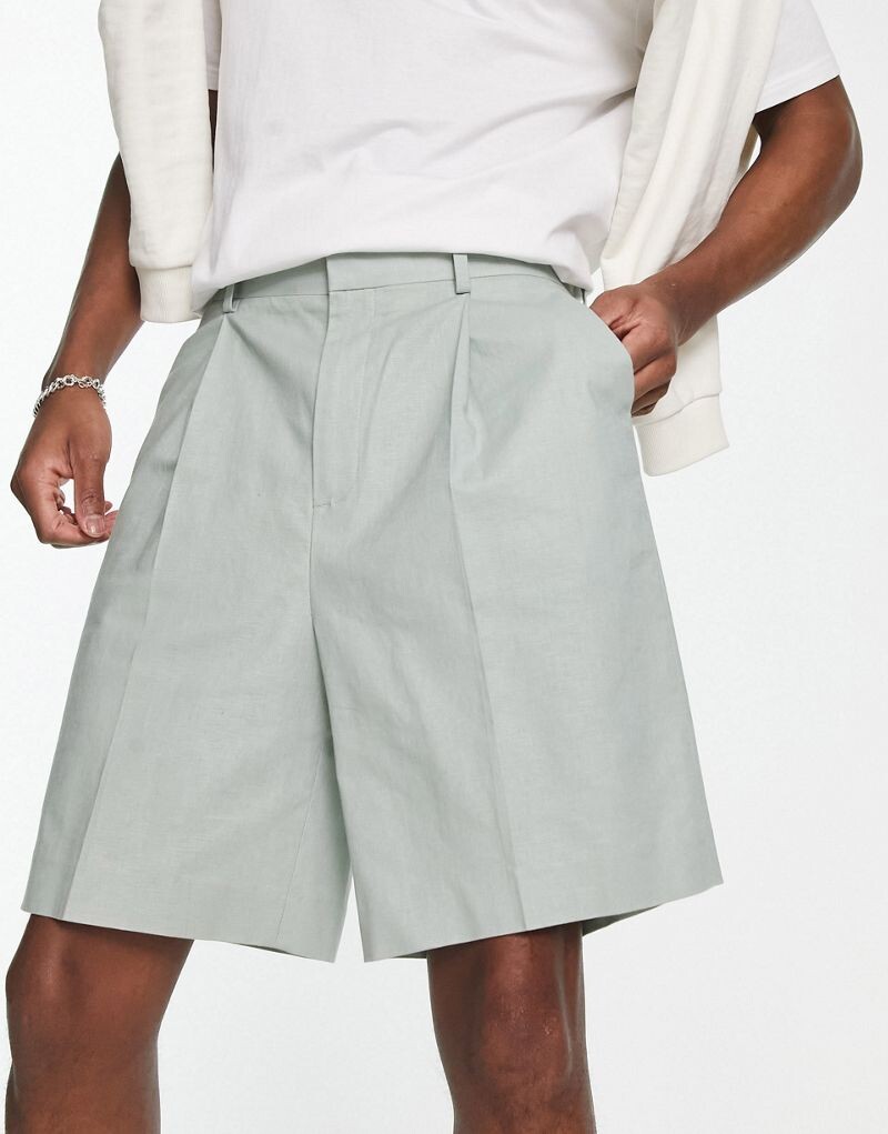 

Широкие льняные шорты ASOS DESIGN шалфейного цвета