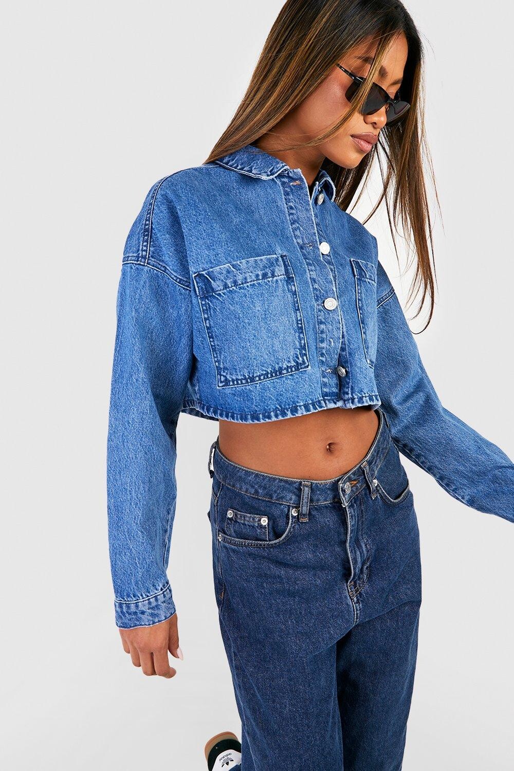 

Укороченная джинсовая рубашка Boohoo, синий