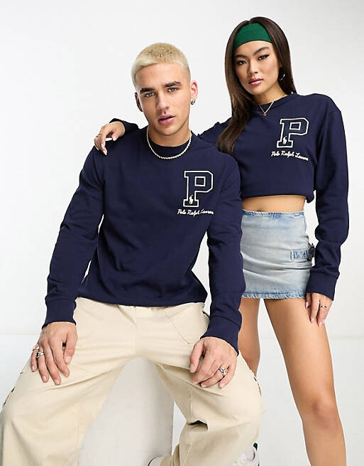 

Темно-синяя футболка с длинными рукавами и логотипом Polo Ralph Lauren x ASOS, Синий