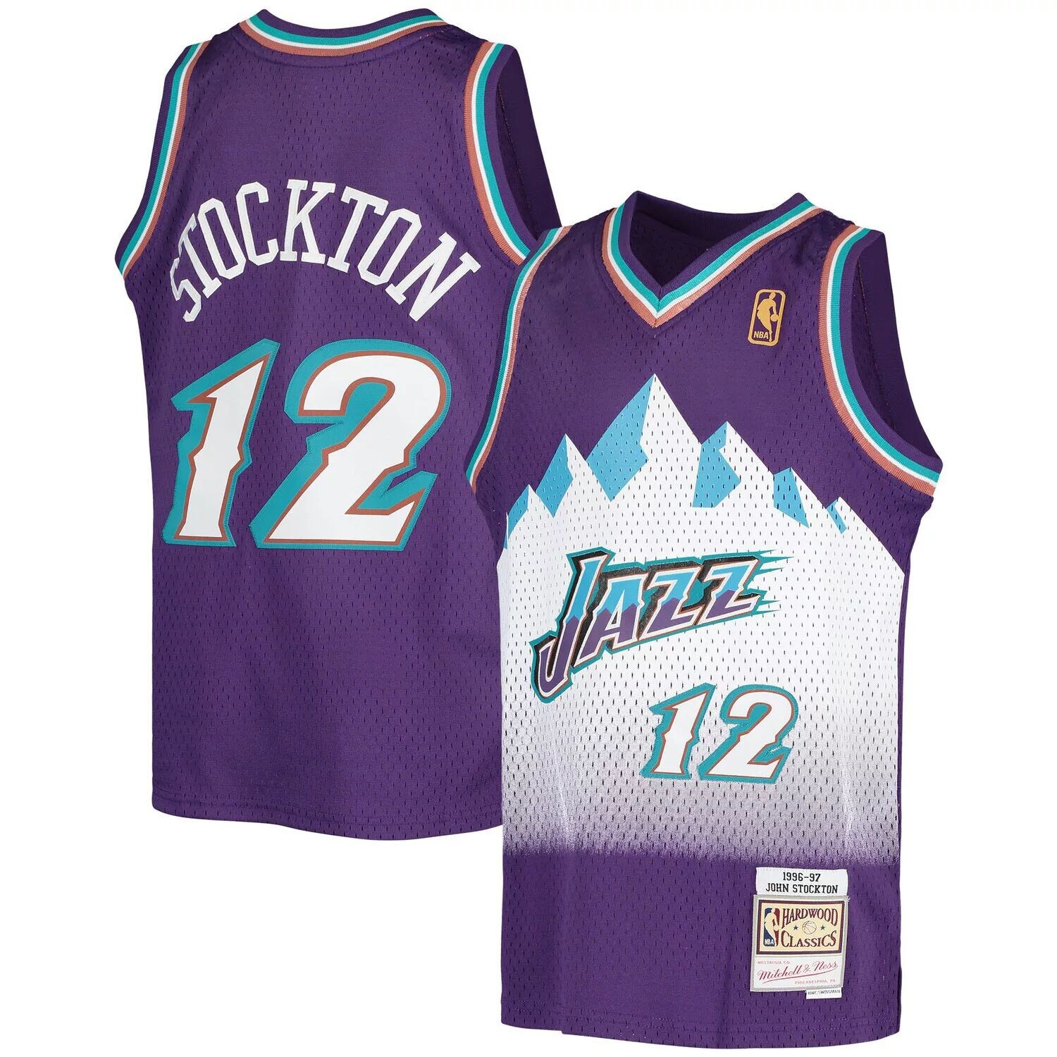 

Молодежная майка Mitchell & Ness John Stockton Purple Utah Jazz 1991-92 Hardwood Classics Swingman Throwback Джерси Unbranded