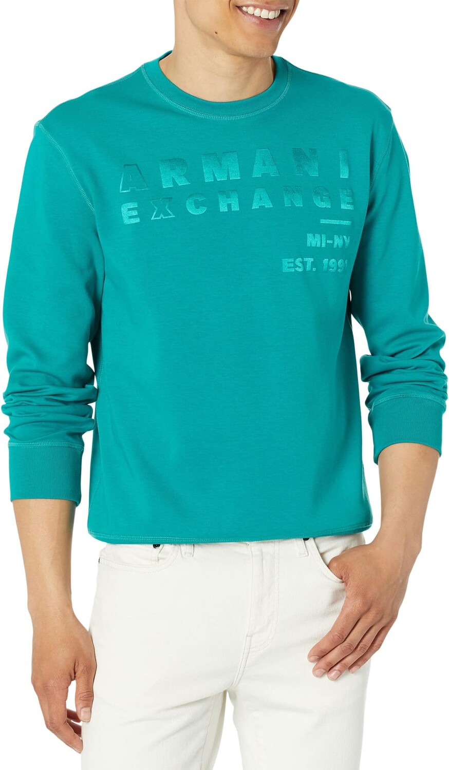

Хлопковая толстовка с круглым вырезом Armani Exchange, цвет Deep Lake