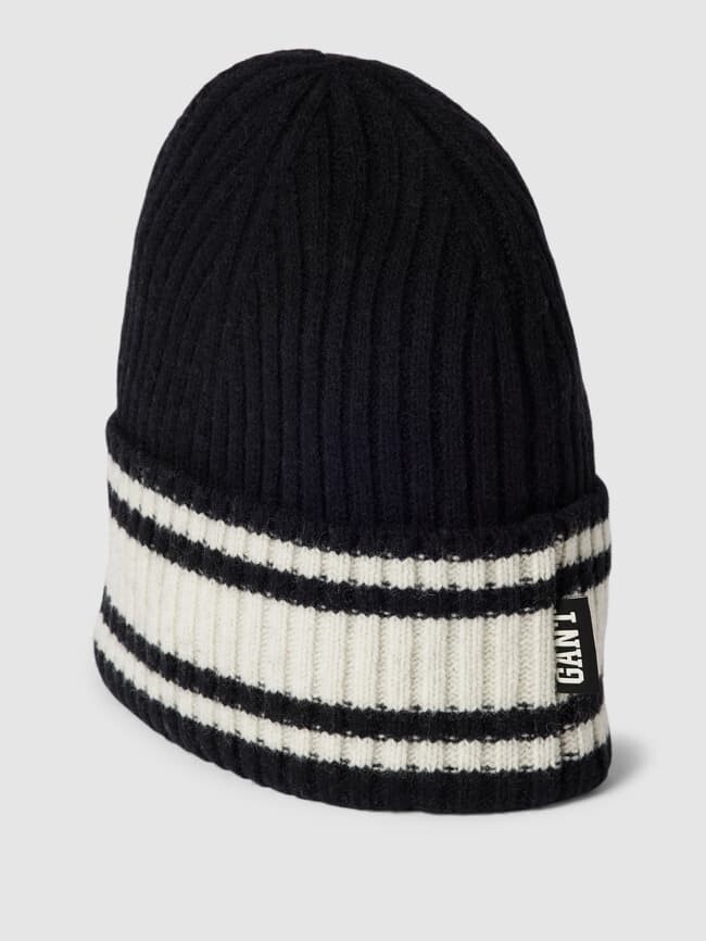 

Шапка-бини с контрастными полосками, модель "STRIPED WOOL COLLEGIATE" Gant, черный
