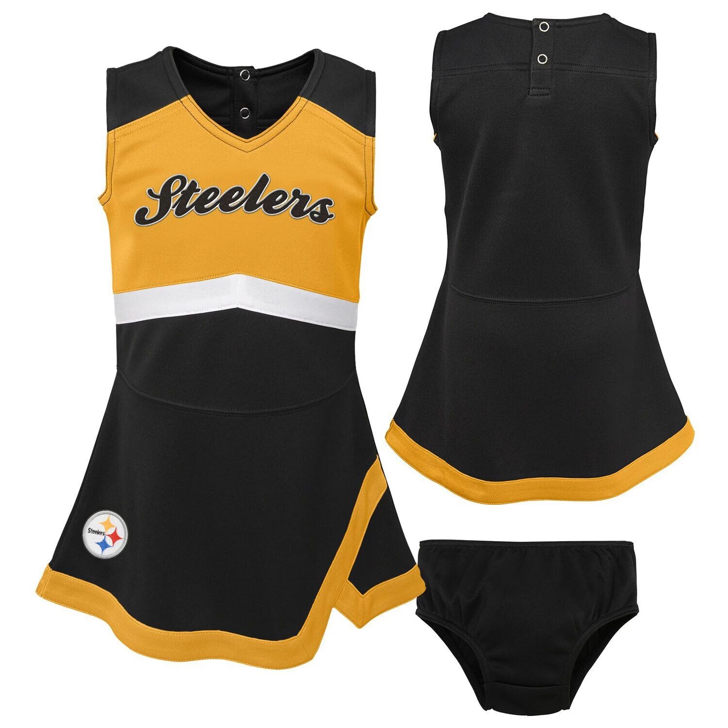 

Черное/золотое платье-джемпер для девочек Pittsburgh Steelers Cheer Captain Outerstuff, Черный