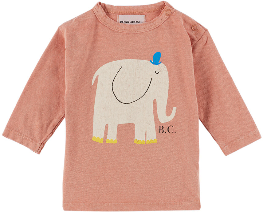 

Футболка с длинным рукавом Baby Pink The Elephant Лососево-розовый Bobo Choses