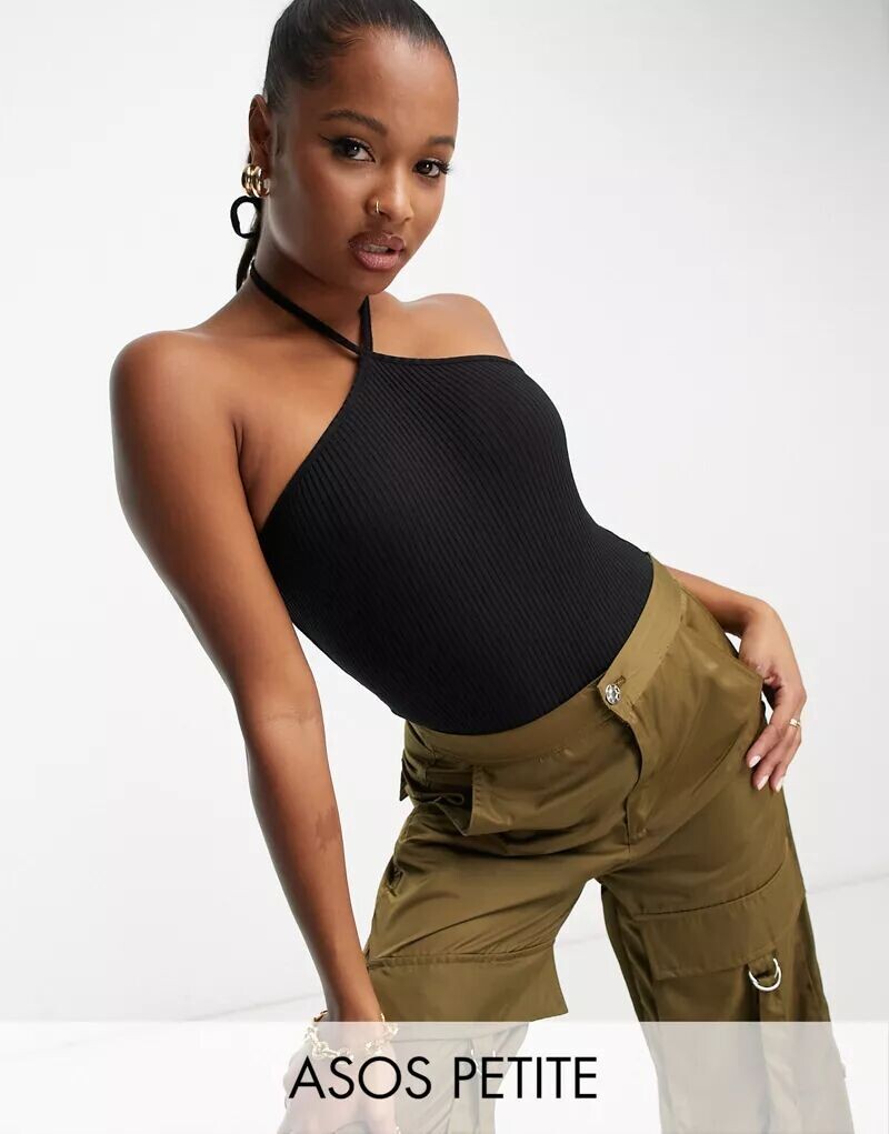 

Черное боди с лямками и лямками ASOS DESIGN Petite