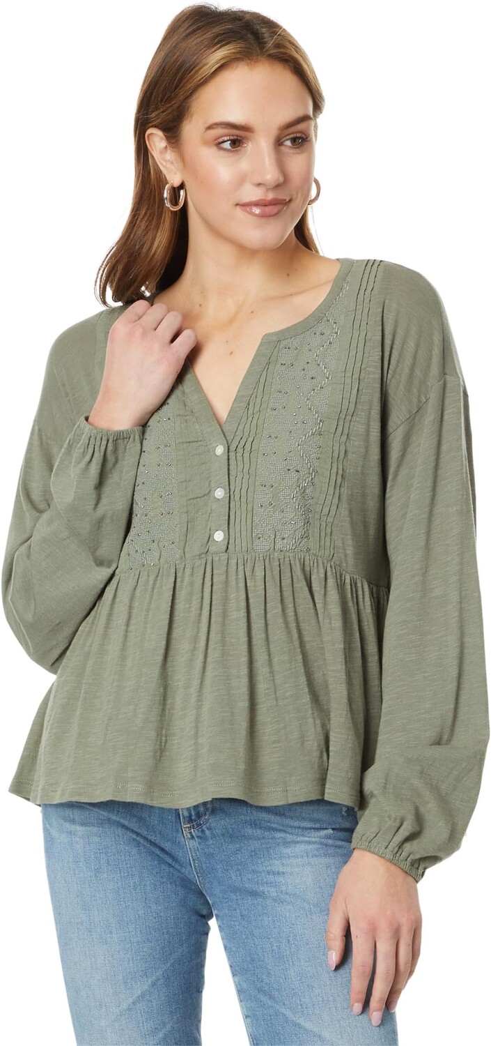 

Рубашка Beaded Embroidered Pin Tuck Peplum Top Lucky Brand, цвет Balsam Green