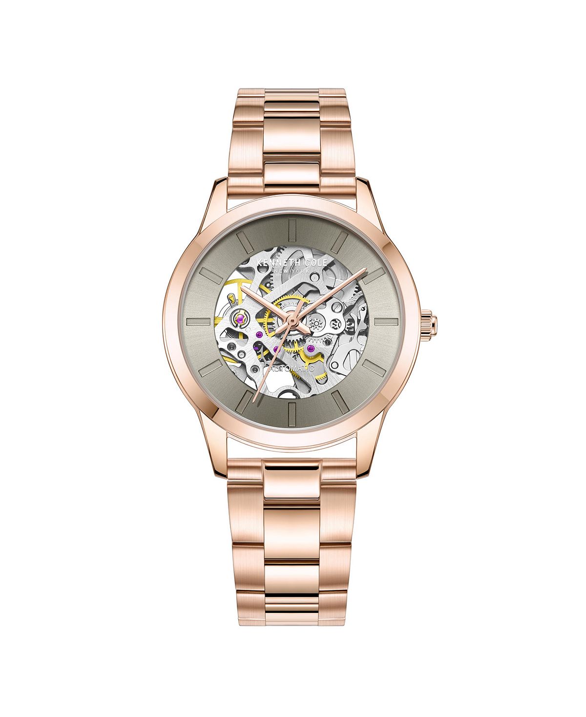 цена Женские автоматические часы из нержавеющей стали цвета розового золота, 36 мм Kenneth Cole New York, золотой