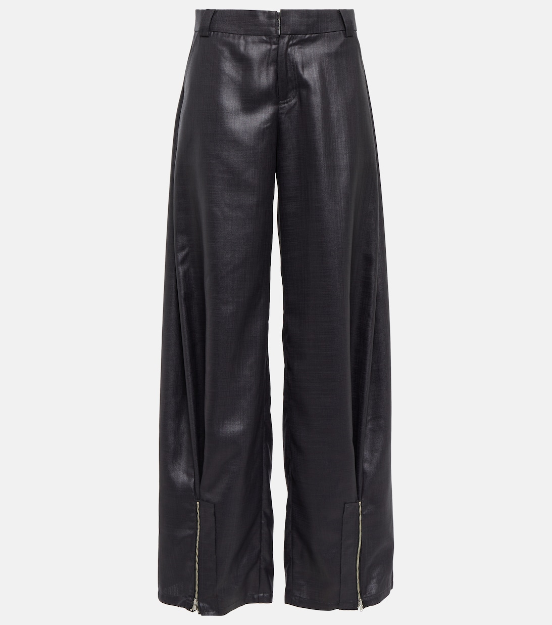 Широкие шелковые брюки с молниями DIDU, черный