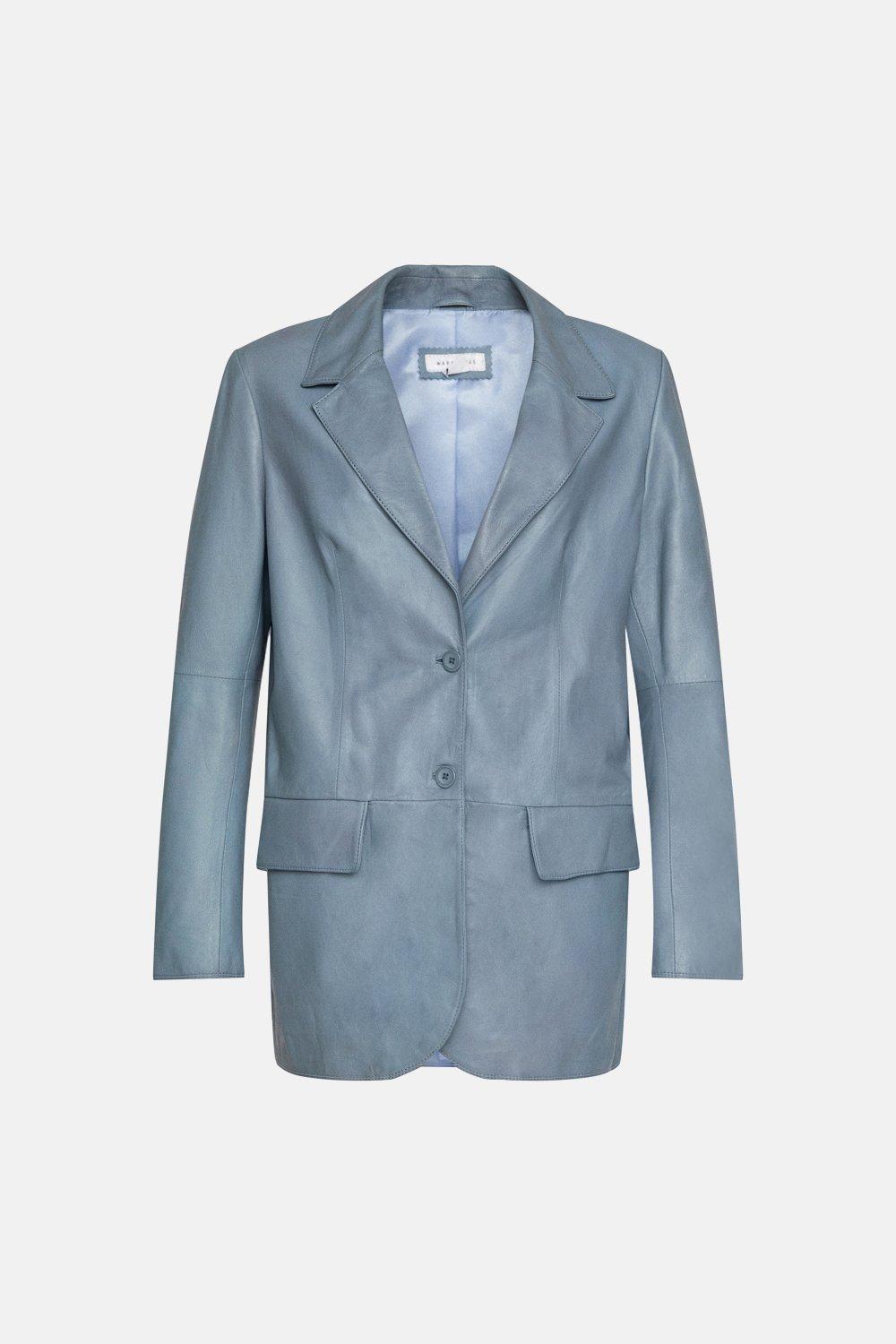Однобортный пиджак из натуральной кожи Warehouse, темно-синий