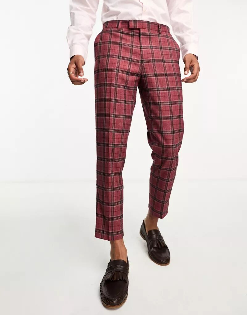 Укороченные костюмные брюки узкого кроя в красную шотландку Harry Brown коричневые костюмные брюки свободного кроя harry brown