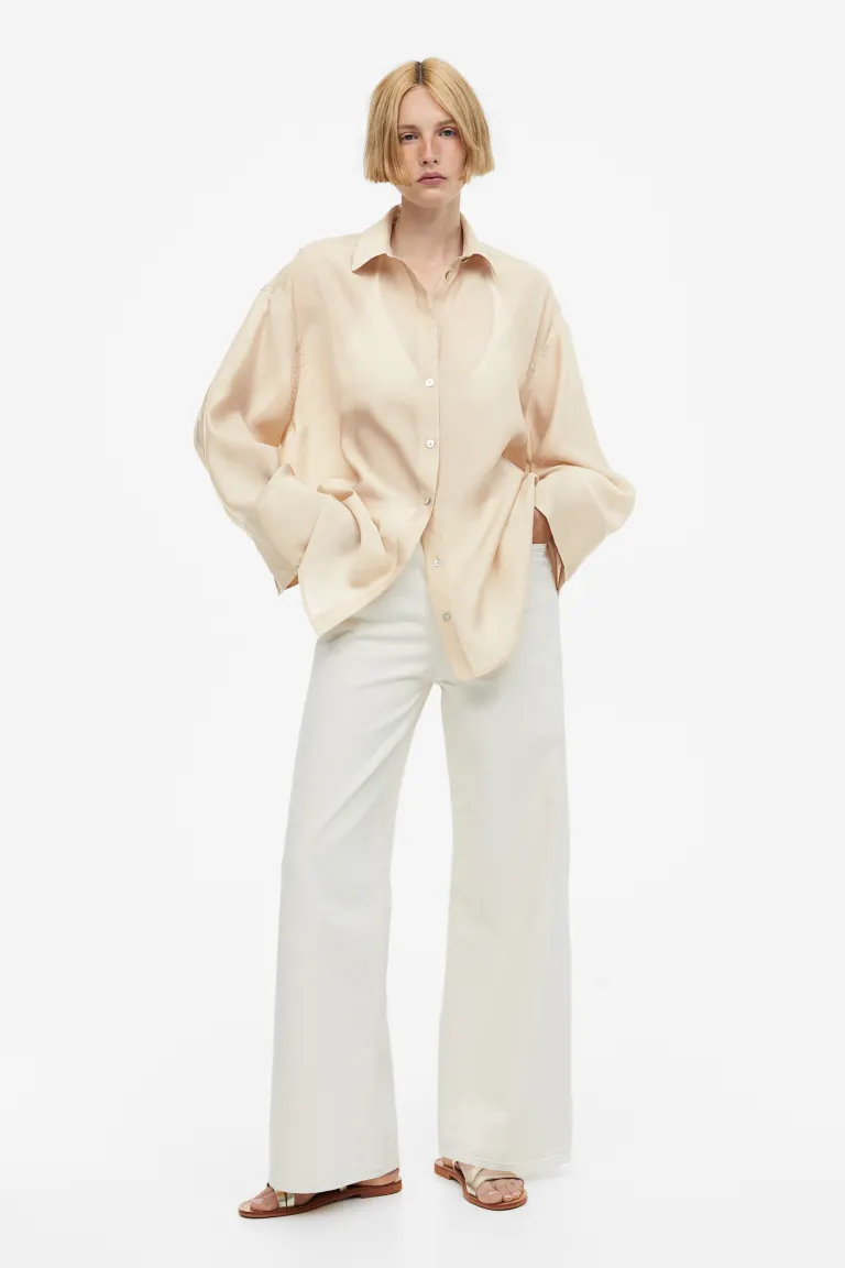 

Объемная рубашка из лиоцелла H&M, бежевый