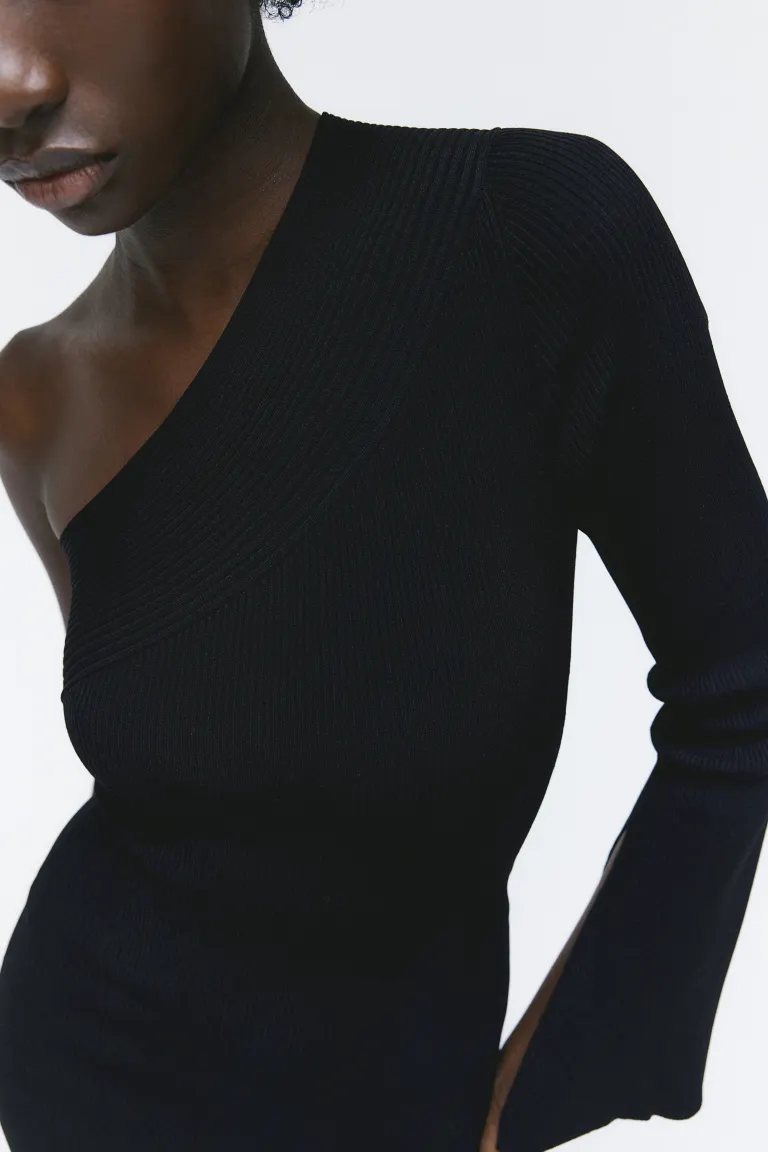 Платье на одно плечо из эластичного трикотажа H&M, черный