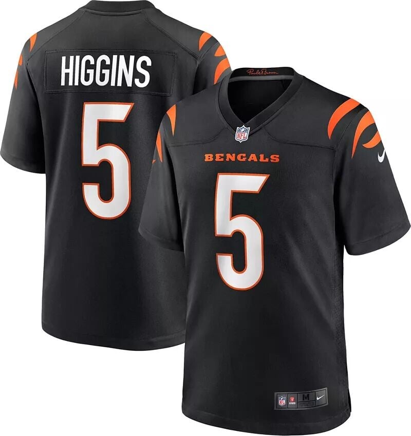 

Мужская футболка Nike Cincinnati Bengals Higgins #5, черная игровая майка