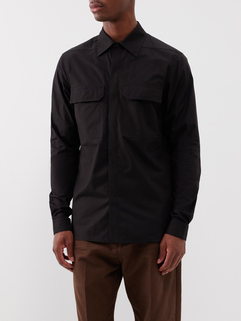 

Рубашка из хлопкового поплина с карманами на клапанах Rick Owens, черный