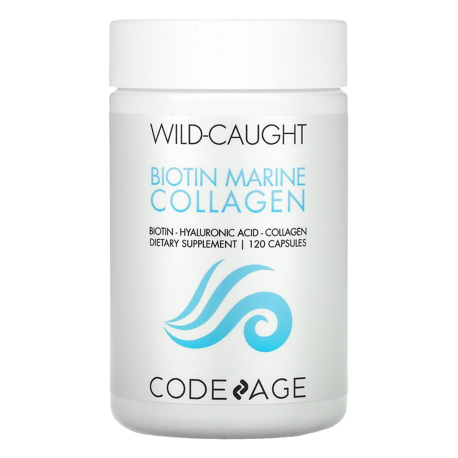 

Wild Caught, морской коллаген с биотином, гиалуроновая кислота, 120 капсул, Codeage