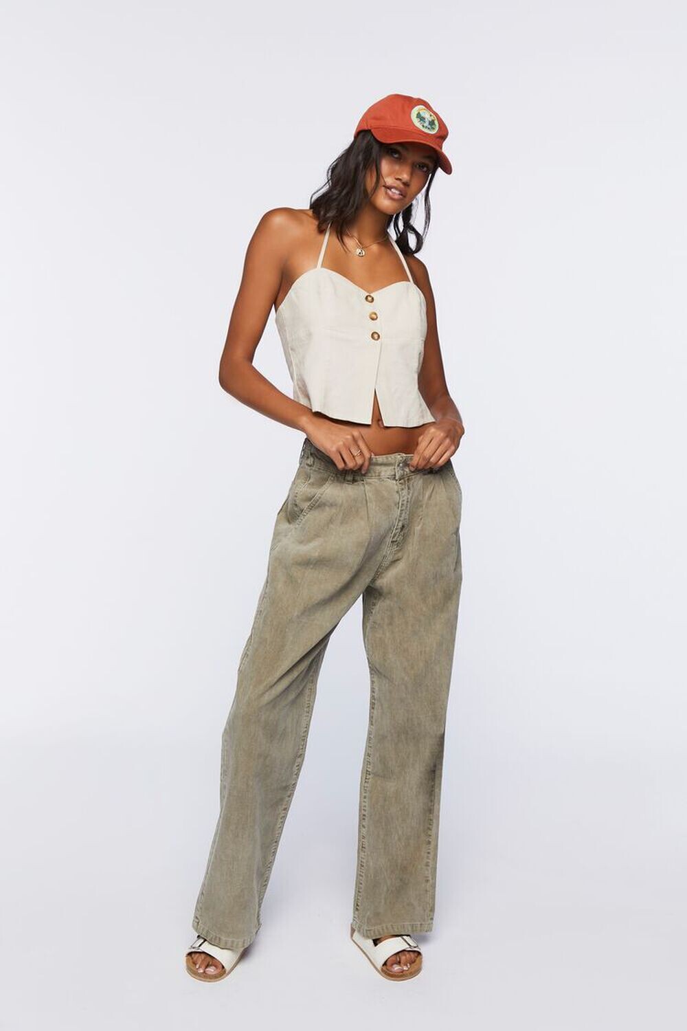 

Вельветовые широкие брюки Forever 21, хаки