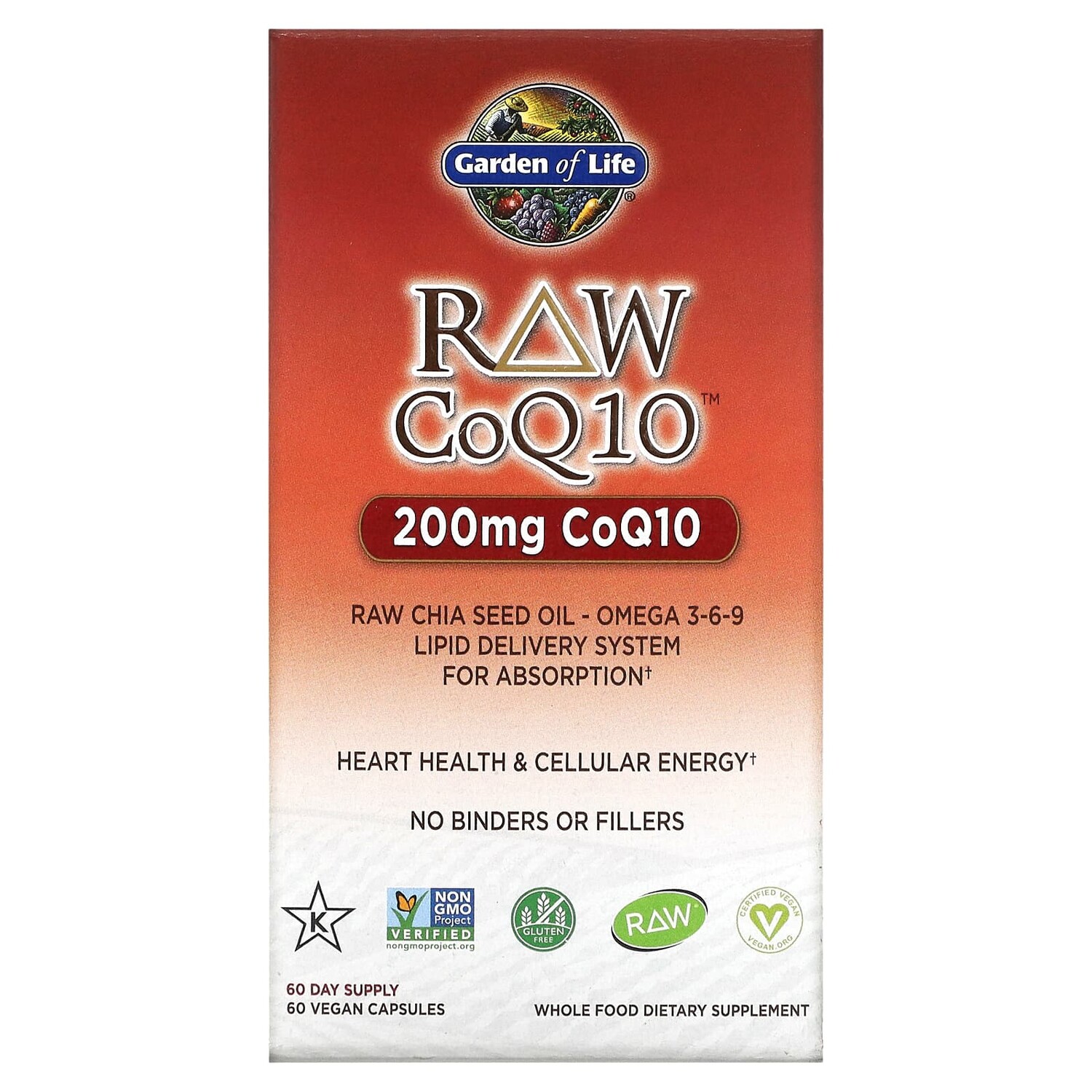

RAW CoQ10, 200 мг, 60 веганских капсул, Garden of Life