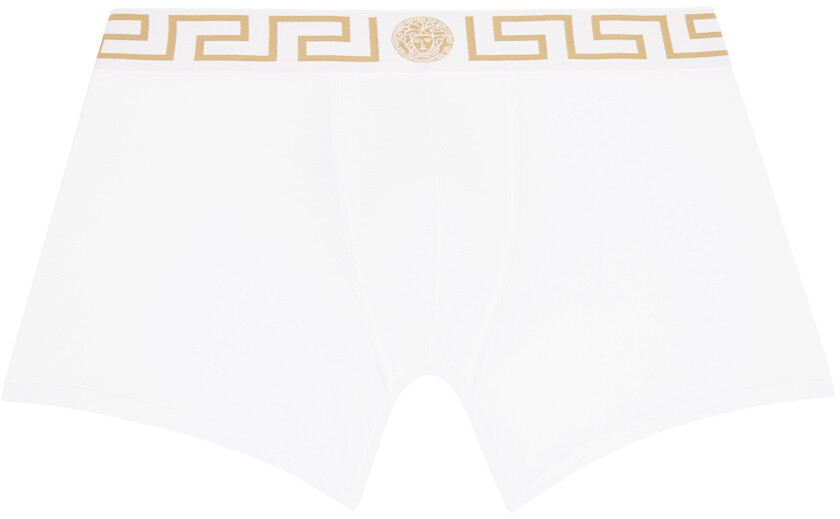 

Versace Underwear Белые длинные боксеры с каймой Greca