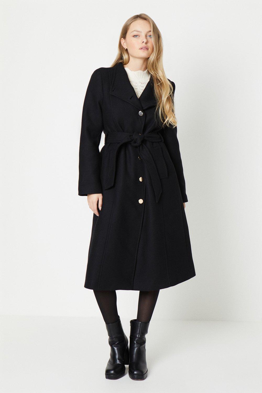 цена Длинное пальто премиум-класса из итальянской шерсти с запахом и завязками Oasis, черный