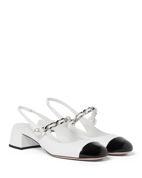 

Женские туфли-лодочки Iconic с открытой пяткой с закрытым носком Miu Miu, цвет White