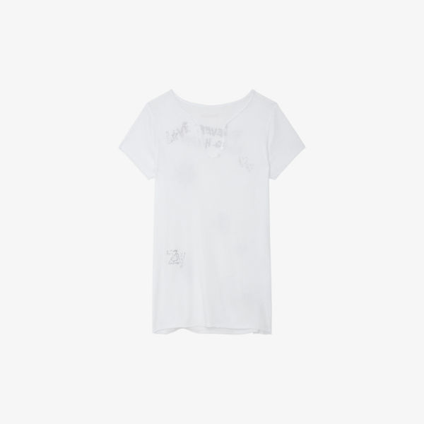 Хлопковая футболка с вырезом и короткими рукавами Zadig&Voltaire, цвет blanc