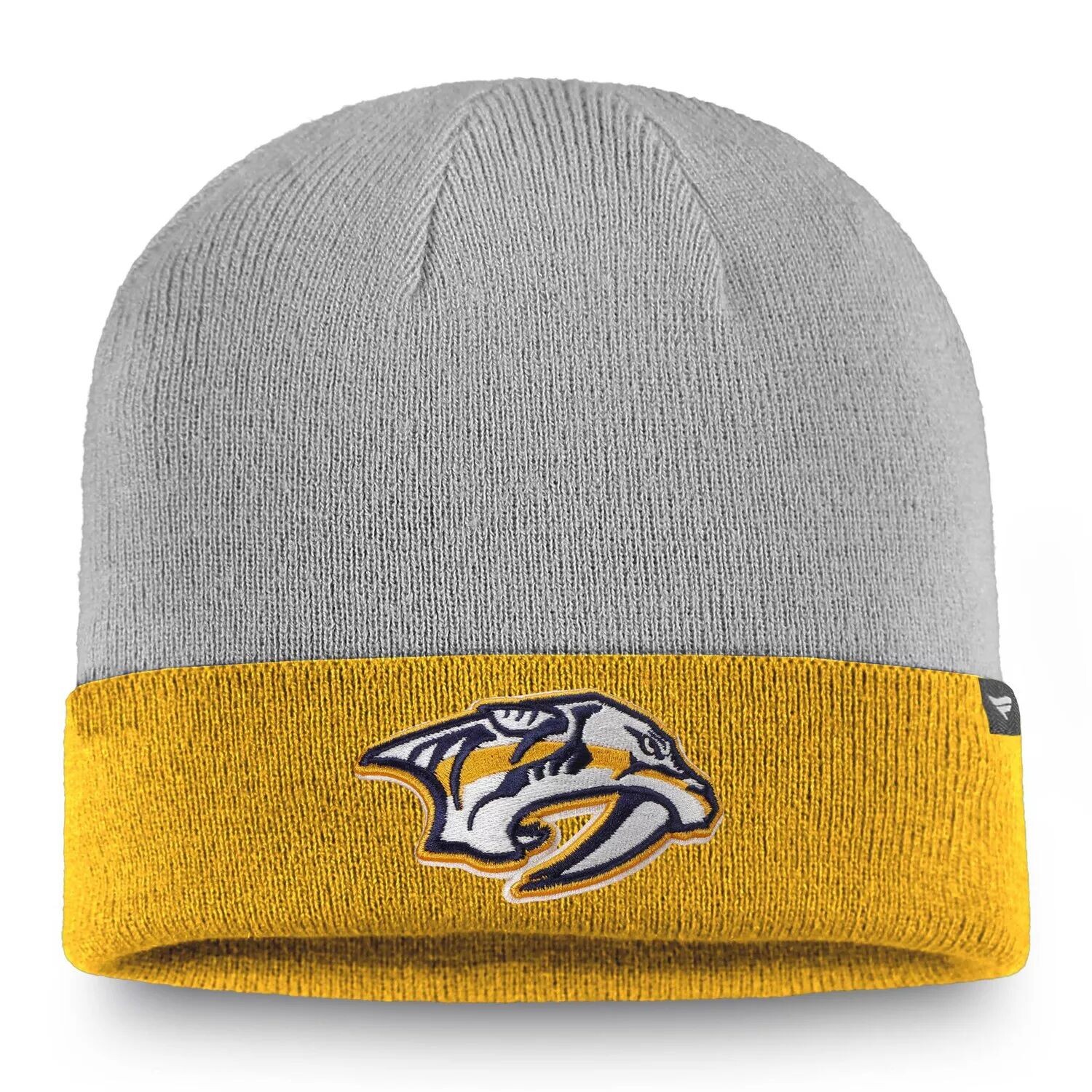 

Мужская вязаная шапка Fanatics серого/золотого цвета с манжетами Nashville Predators