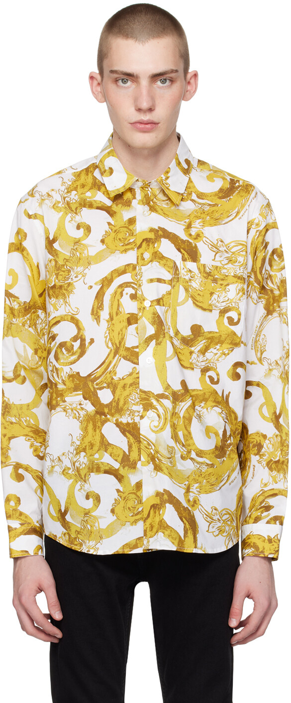 

Белая акварельная рубашка от кутюр Versace Jeans Couture, цвет White / Gold