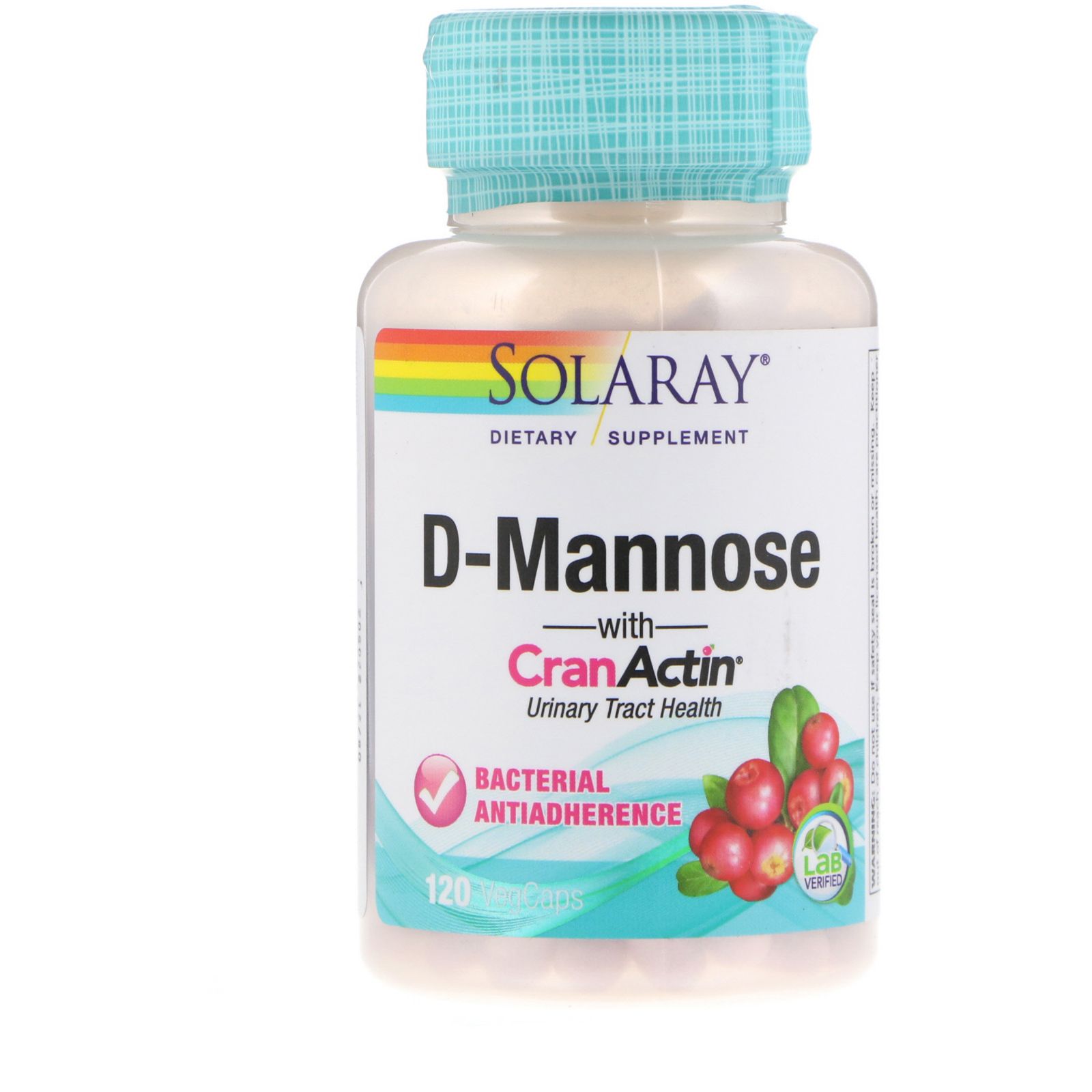 Solaray D-манноза с CranActin 120 вегетарианских капсул solaray d манноза с клюквенной добавкой cranactin 400 мг 60 растительных капсул