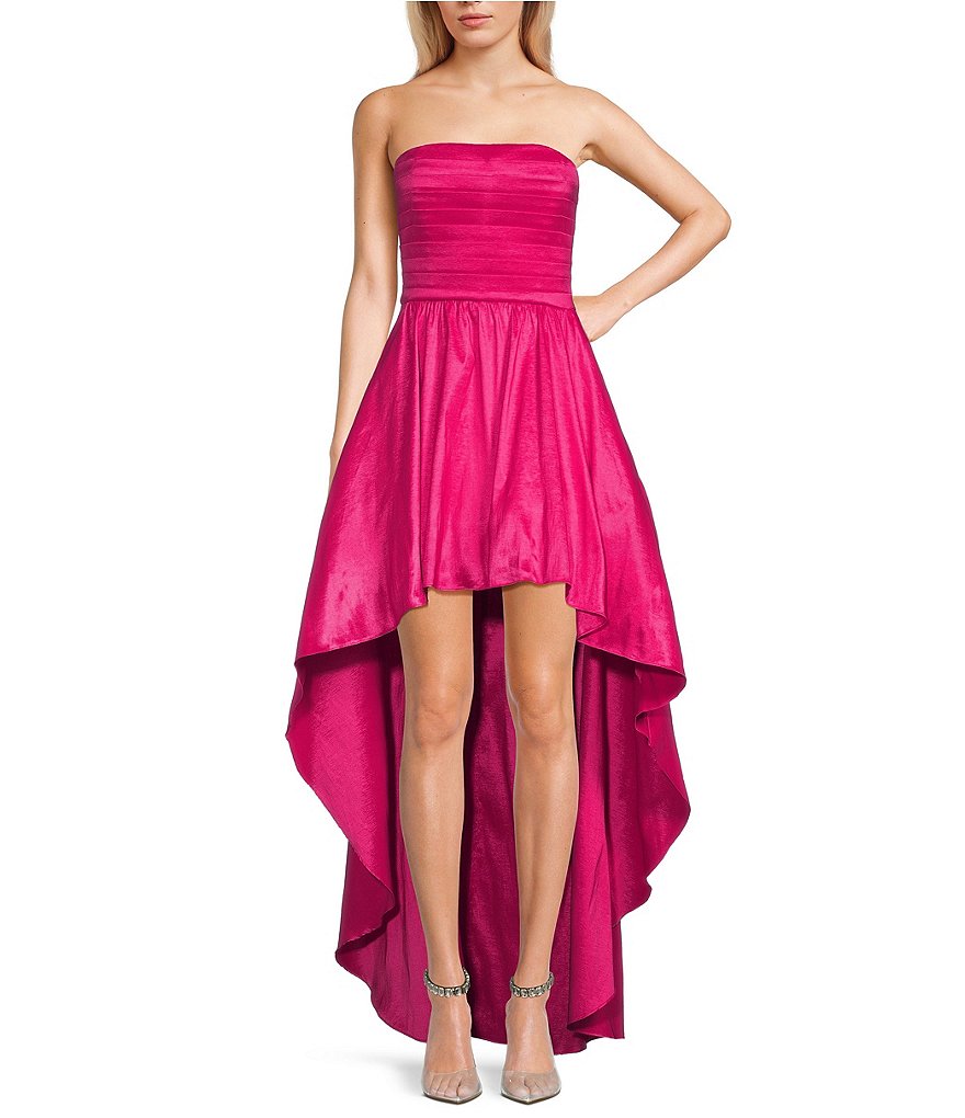 Платье хай-лоу с лифом и гофрированным лифом B. Darlin без бретелек из эластичной тафты, розовый