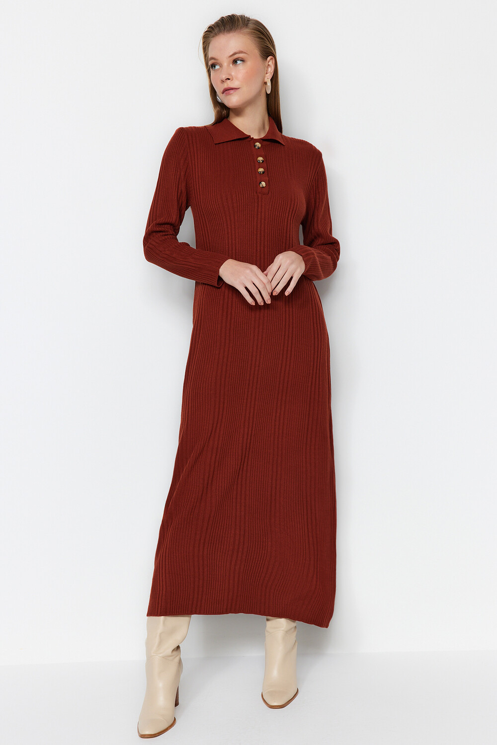 

Платье - Коричневое - Свободное Trendyol Modest, коричневый