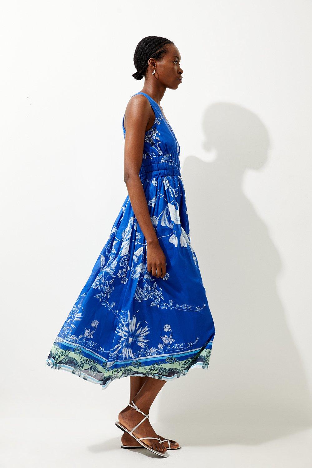 Платье макси из шелкового хлопка с цветочным принтом Karen Millen, мультиколор
