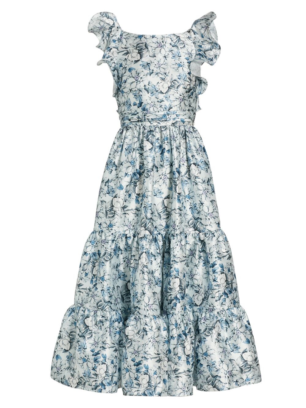 

Ярусное платье-миди Mikado с цветочным принтом Badgley Mischka, синий