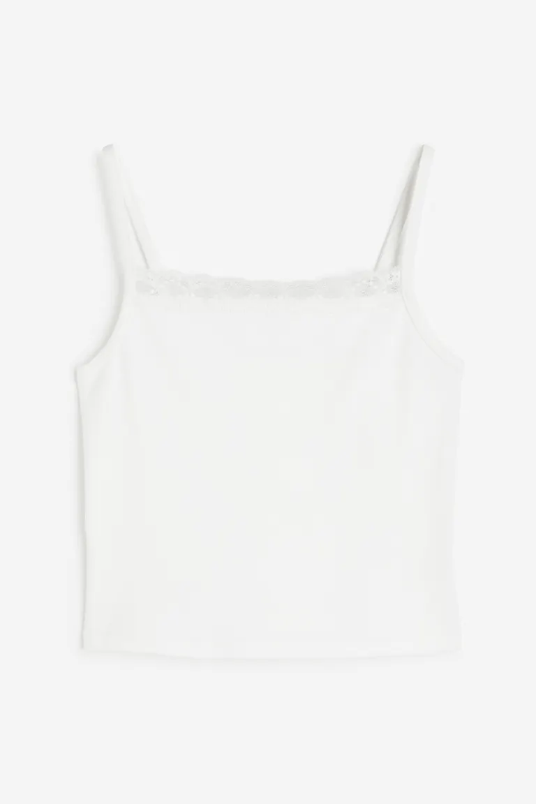 

Топ на бретелях с кружевной отделкой H&M, белый
