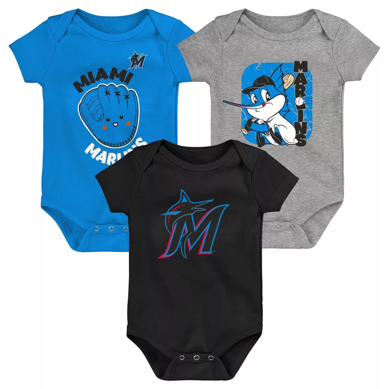 

Набор из 3 сменных боди Infant Blue/Black/Heathered Grey Miami Marlins Outerstuff