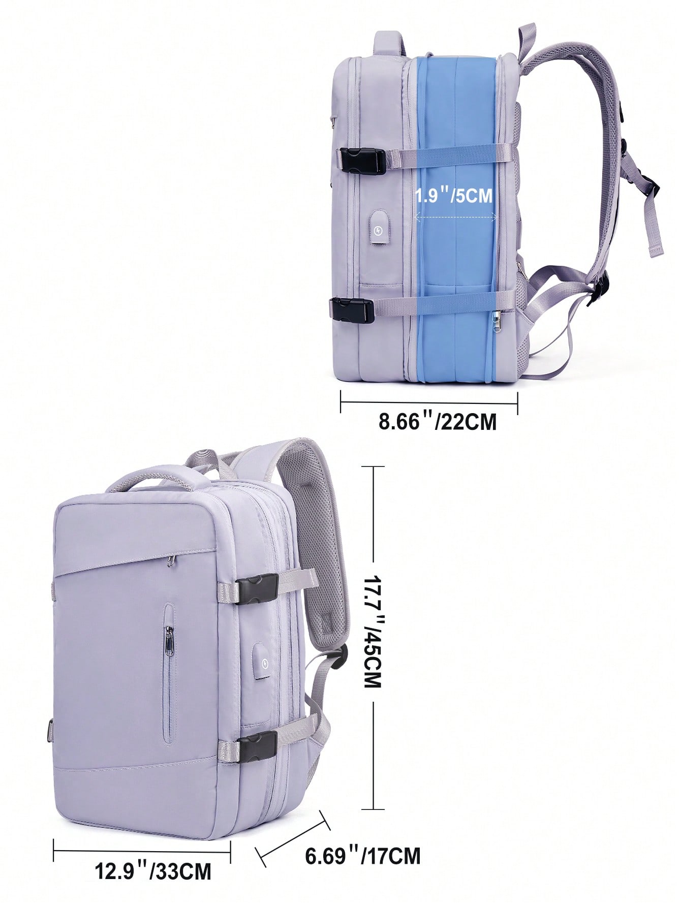 цена Мужской модный многофункциональный рюкзак большой вместимости с выдвижными лямками и множеством карманов для путешествий и компьютера, фиолетовый