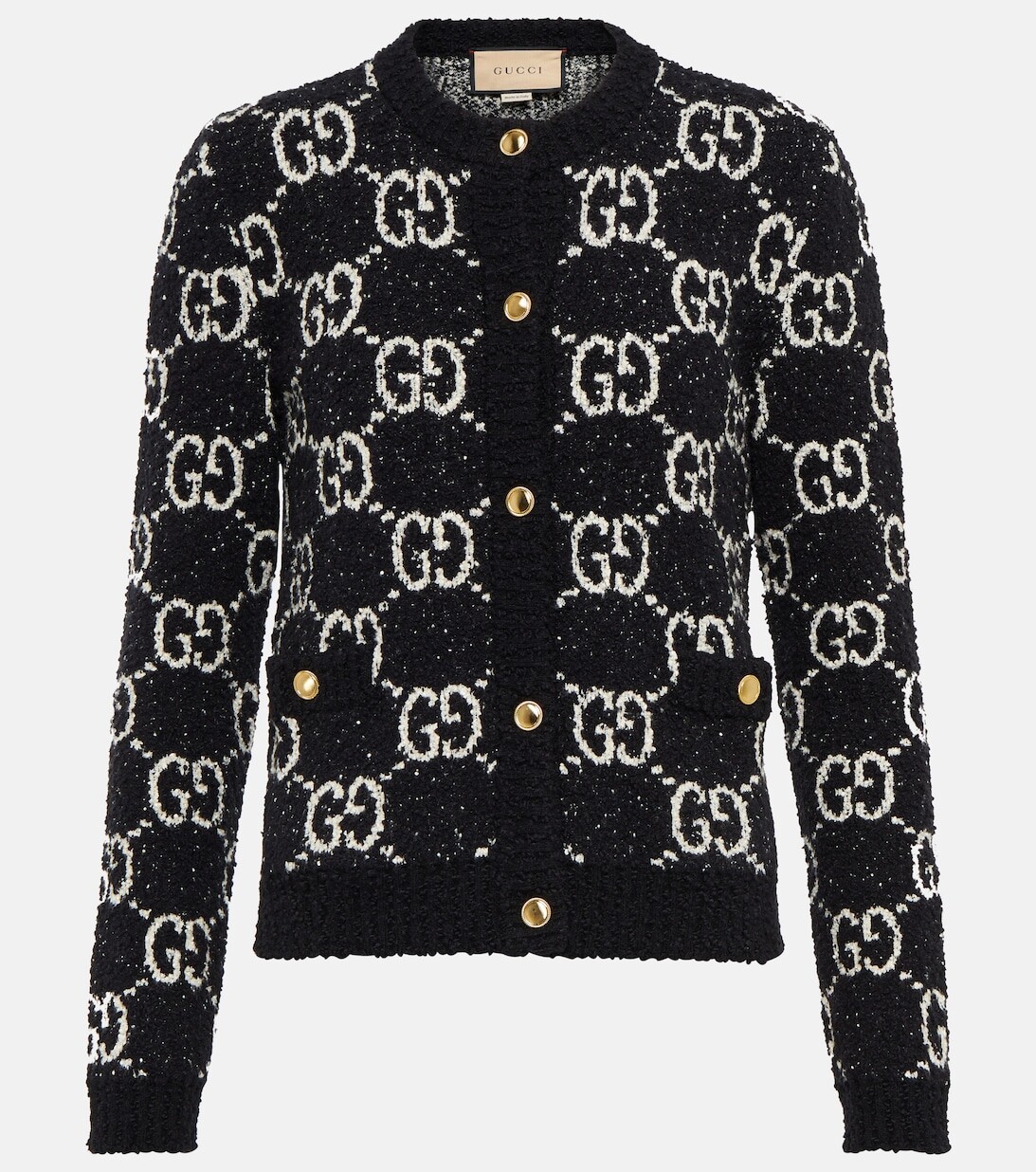 

Жаккардовый кардиган с узором GG и хлопком GUCCI, черный