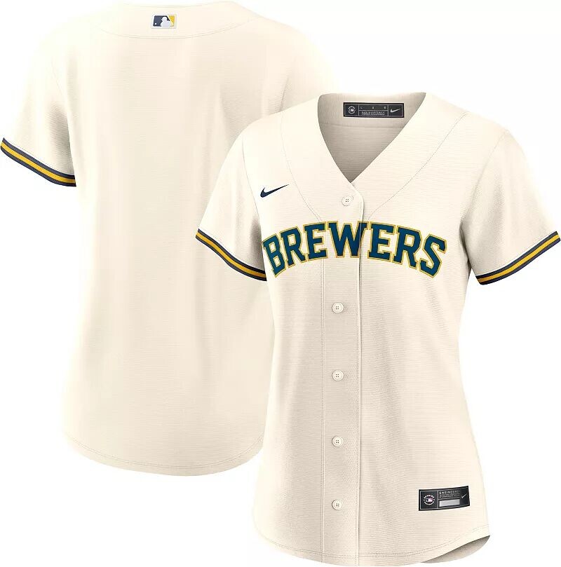 

Женская реплика Nike Milwaukee Brewers Blank Cream Cool Base Джерси