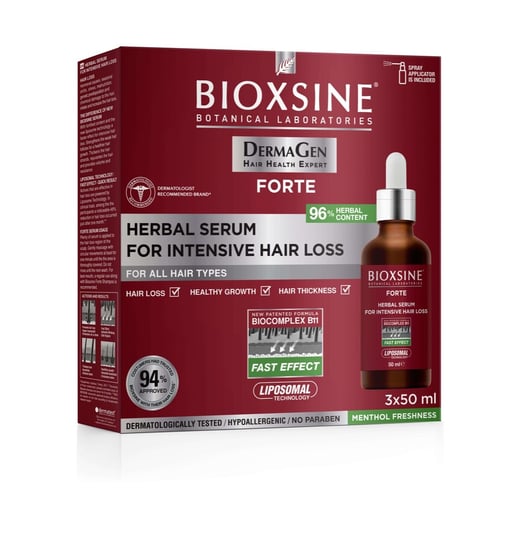 цена Сыворотка против выпадения волос, 3 х 50 мл Bioxsine DermaGen Forte, Biota Pharma