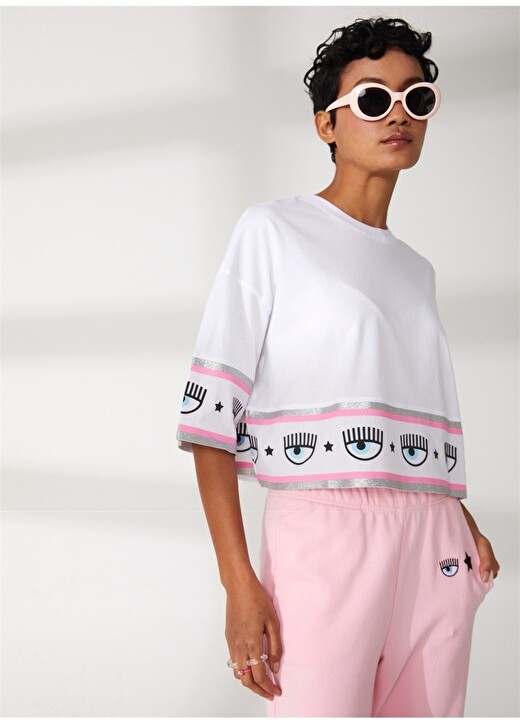 

Белая женская футболка Chiara Ferragni с круглым вырезом и принтом Chıara Ferragnı, Белый
