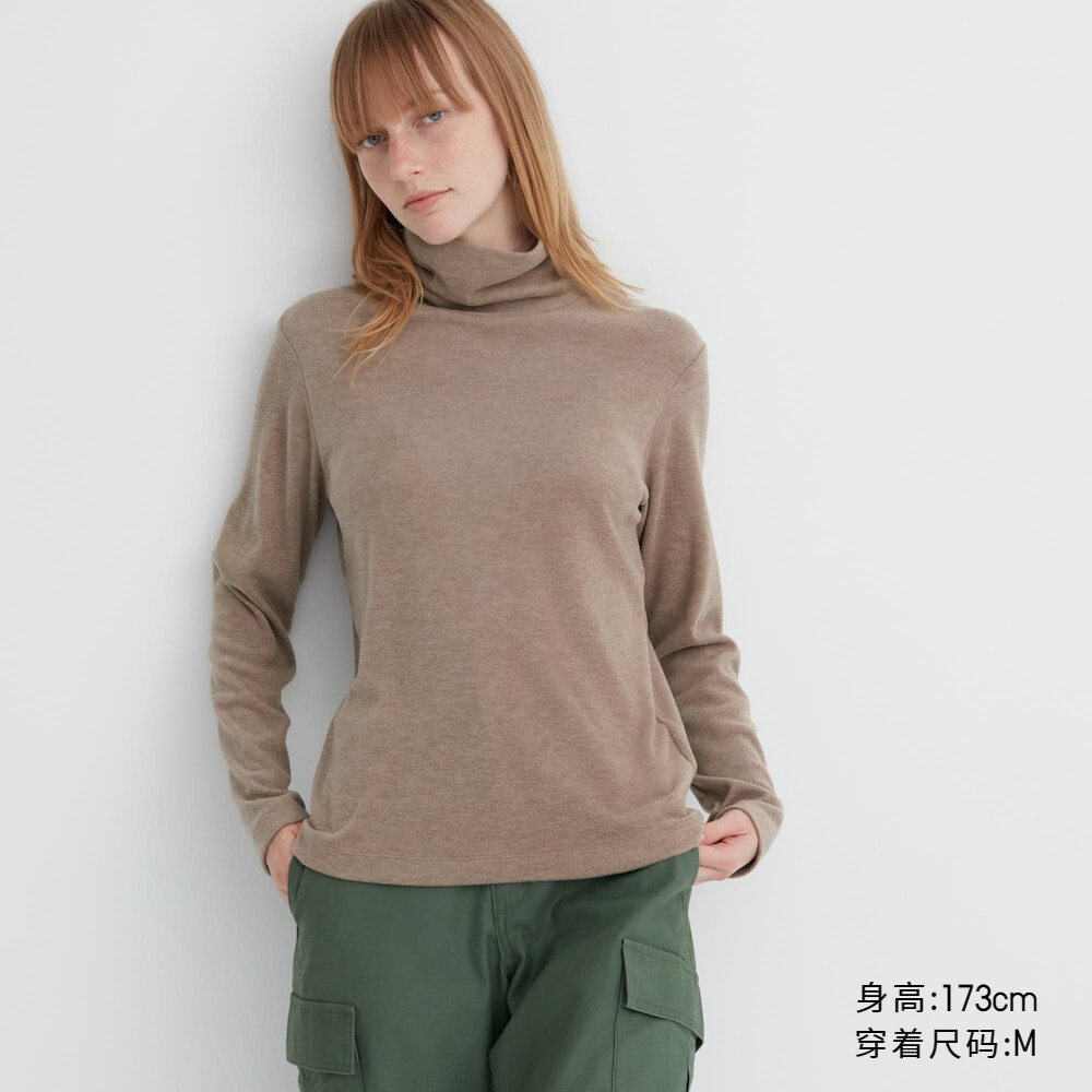 

Женский пуловер Uniqlo HEATTECH с двумя лацканами, темно-бежевый
