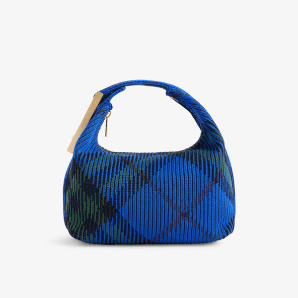 

Миниатюрная вязаная сумка в клетку duffle с верхней ручкой Burberry, цвет knight